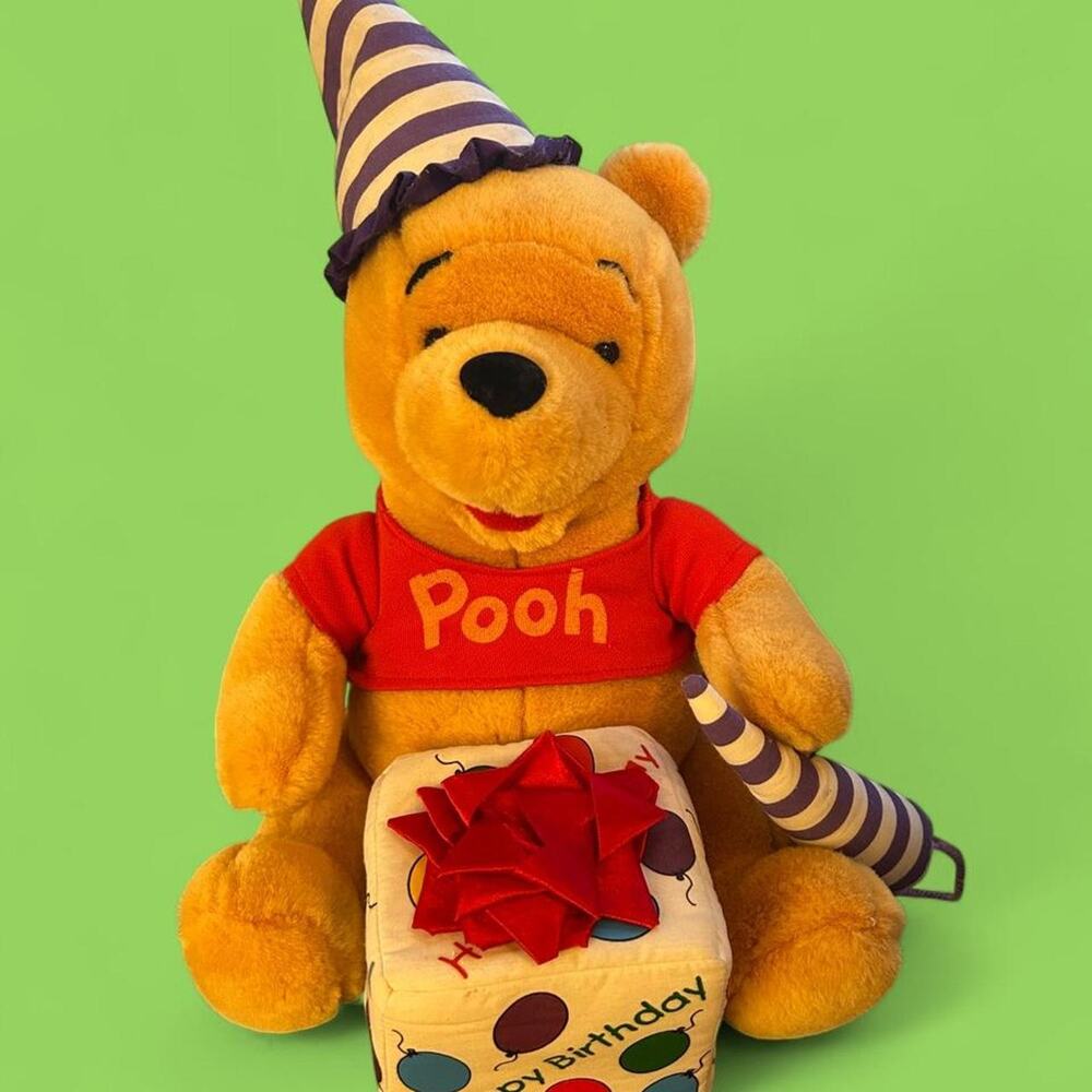 Vintage 90s Disney Winnie the Pooh happy birthday plush stuffed animal